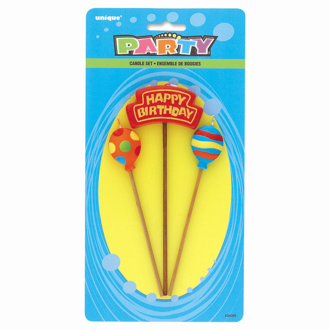 Świeczki urodzinowe Balony Happy Birthday 26,4cm 3szt.