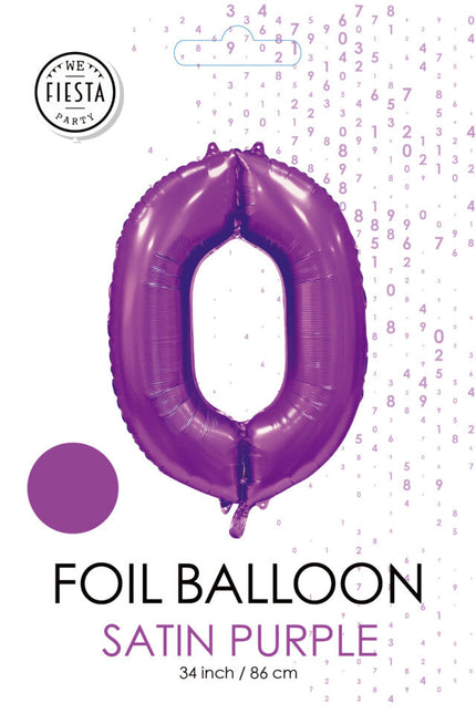 Fioletowy balon z cyfrą 0 Rok Połysk 86 cm