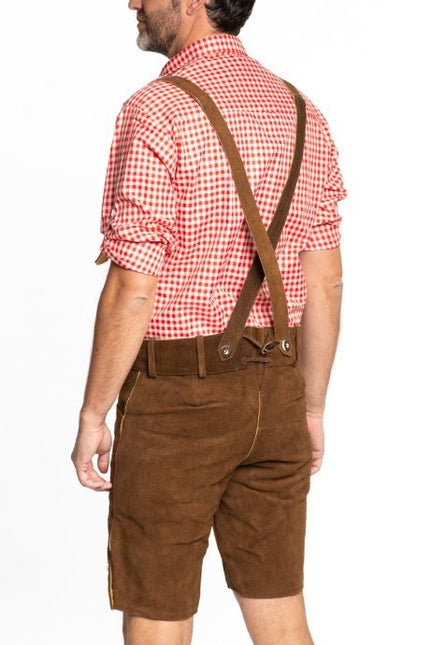 Skórzane krótkie buty Lederhose w kolorze ciemnobrązowym z szelkami