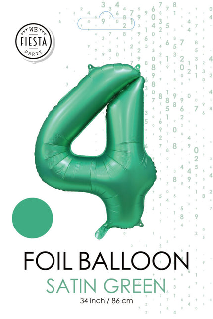 Balon z zielonym numerem 4 lata, połysk 86 cm
