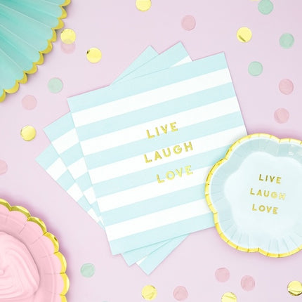 Jasnoniebieskie serwetki Live Laugh Love 33cm 20szt