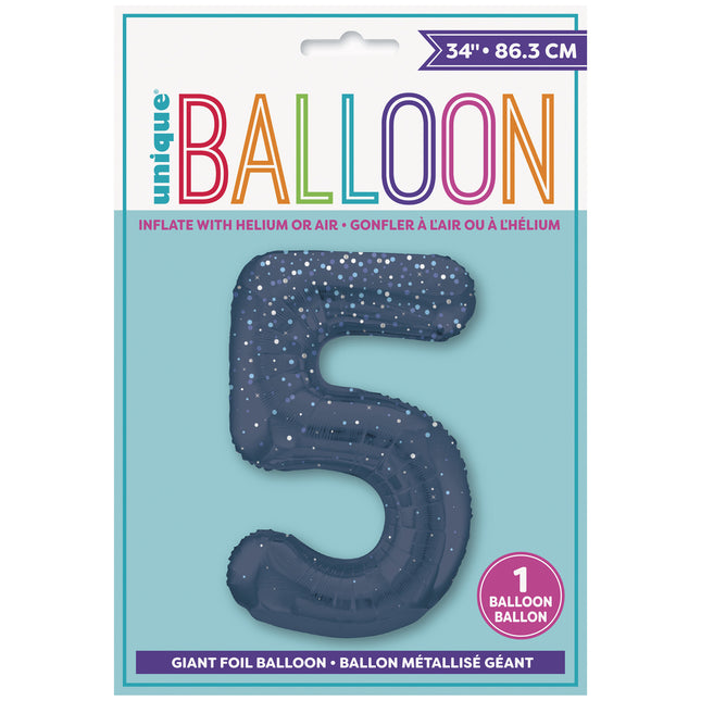 Balon z figurką na 5 lat Ciemnoniebieskie kropki 86 cm