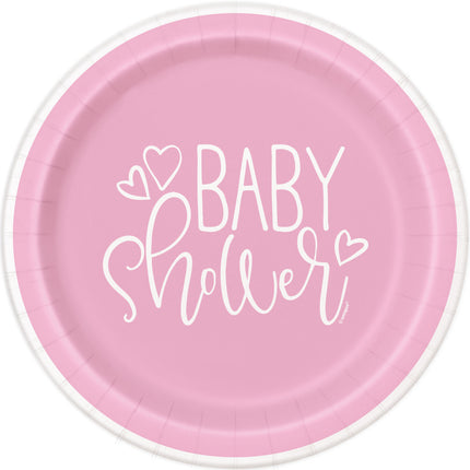 Talerzyki na baby shower różowe 23cm 8szt