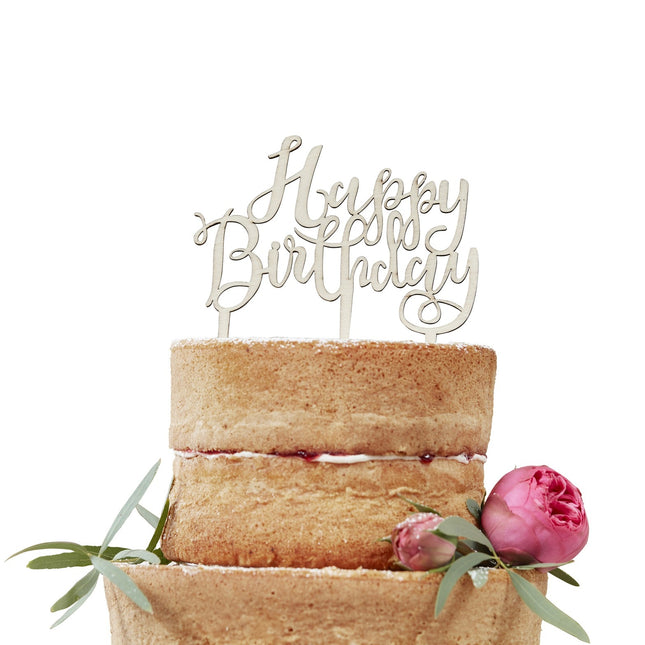 Happy Birthday Cake topper Drewno 12,5 cm