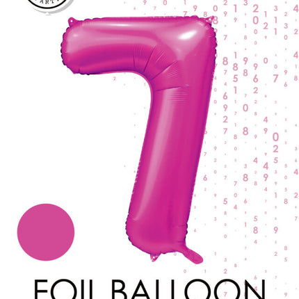 Fuksjowy balon cyfra 7 lat z połyskiem 86 cm