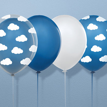 Balony niebieskie białe chmury 30cm 6szt