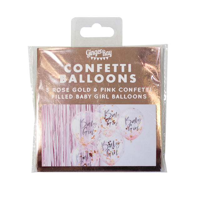 Różowe balony z konfetti Dziewczynka 30cm 5szt