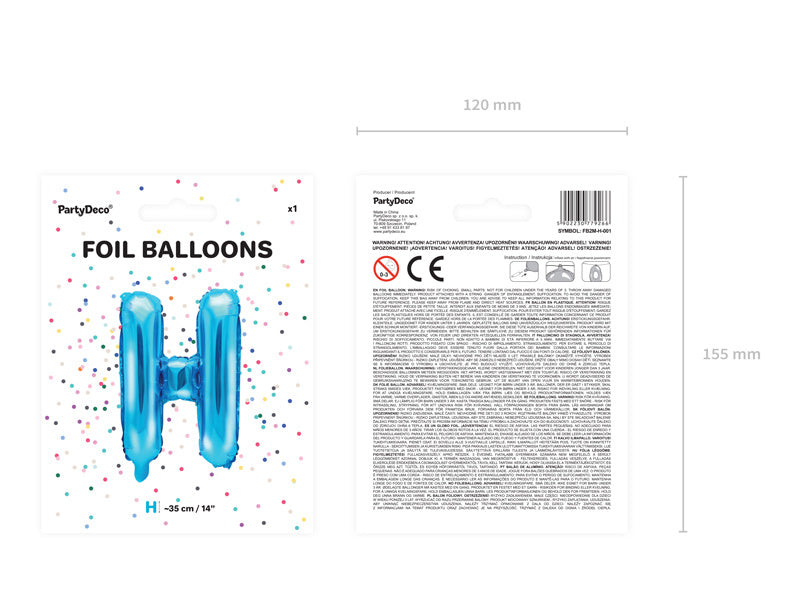Balon foliowy litera H niebieski pusty 35 cm