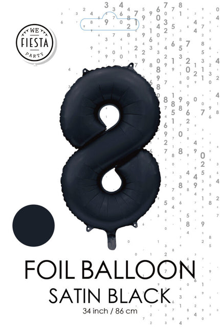 Balon z czarną figurką 8 lat, połysk 86 cm