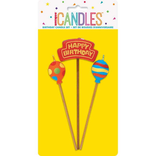 Świeczki urodzinowe Balony Happy Birthday 26,4cm 3szt.