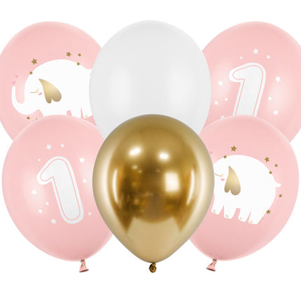 Balony 1 Rok Mix Różowe 30cm 6szt