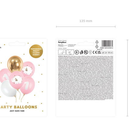 Balony 1 Rok Mix Różowe 30cm 6szt