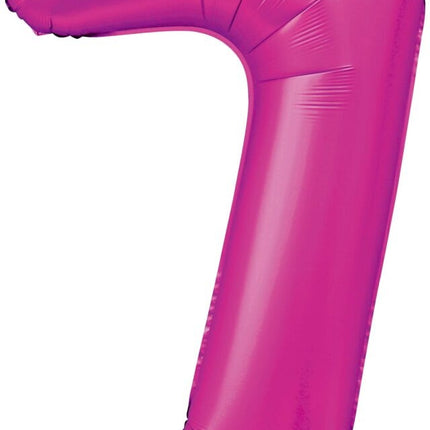 Fuksjowy balon cyfra 7 lat z połyskiem 86 cm