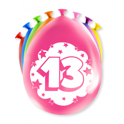 Balony 13 lat wielokolorowe 30 cm 8 szt.
