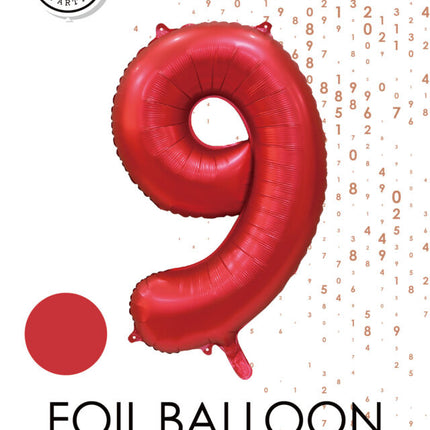 Czerwony balon z cyfrą 9 lat, połysk 86 cm