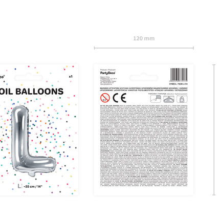 Balon foliowy litera L srebrny pusty 35 cm