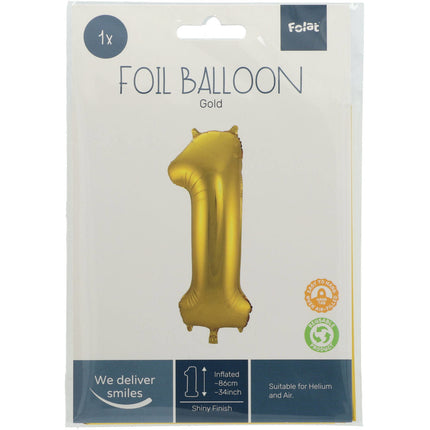 Balon foliowy figura 1 złoty metaliczny XL 86 cm pusty