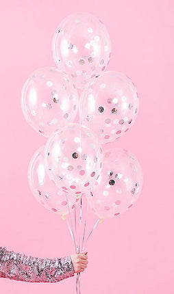 Balony z konfetti Silver Deluxe 30cm 6szt