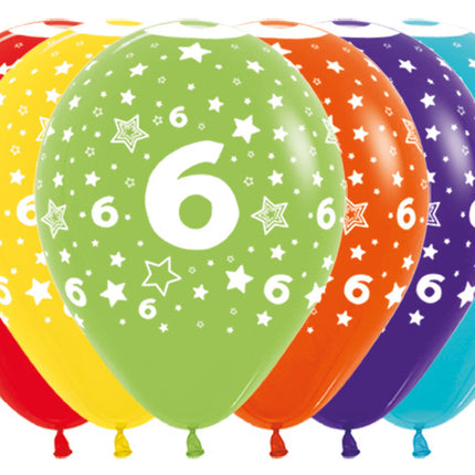 Balony cyfra 6 mix 30cm 25szt