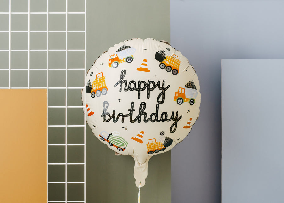 Urodzinowy balon helowy pojazdy budowlane pusty 45 cm