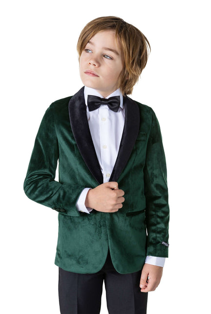 Ciemnozielony aksamitny blezer chłopięcy <tc>OppoSuits</tc>