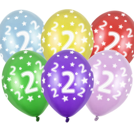 Balony 2 lata kolorowe metaliczne 30cm 6szt