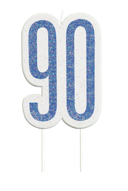 Świeca 90 Years Glitter Blue 8,5 cm