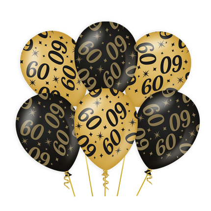 Balony na 60 lat złoto-czarne 30 cm 6 szt.