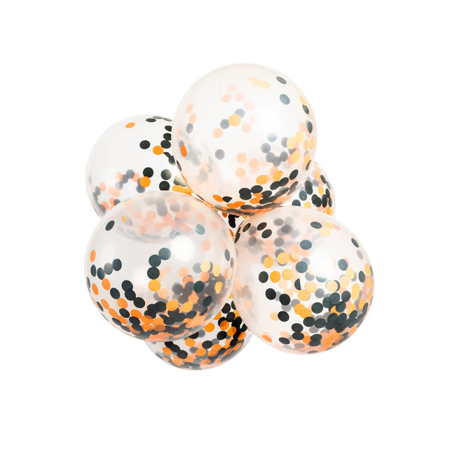 Balony konfetti pomarańczowo-czarne 30cm 6szt