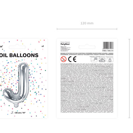 Balon foliowy litera J srebrny pusty 35 cm