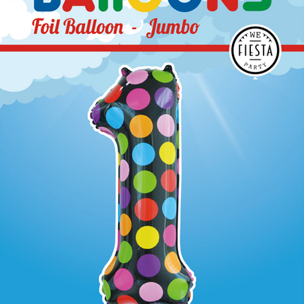 Balon foliowy Numer 1 Kropki XL 86 cm pusty