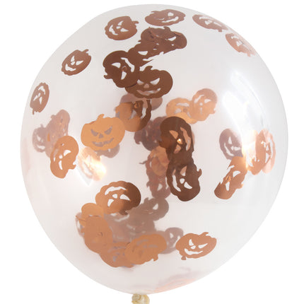 Halloweenowe balony z konfetti Dynia 30cm 4szt.