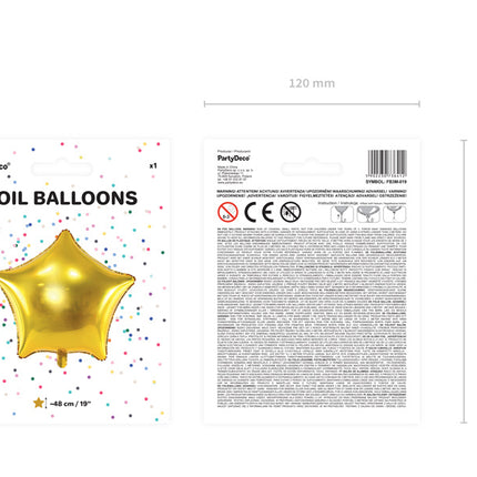 Balon helowy gwiazda złoty błyszczący pusty 48 cm