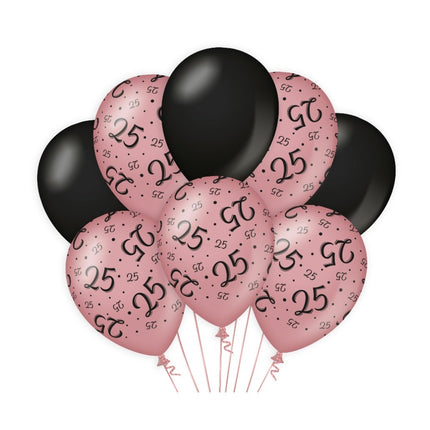 Balony na 25 lat Róża Czarna 30cm 8szt
