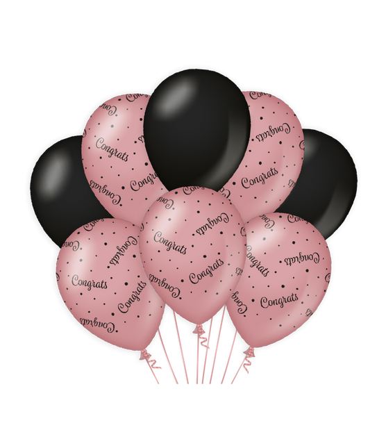 Balony Gratulacyjne Różowe Czarne 30cm 8szt
