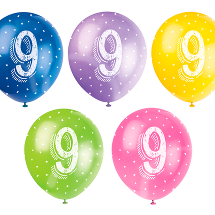 Balony na 9 lat Konfetti 30cm 5szt