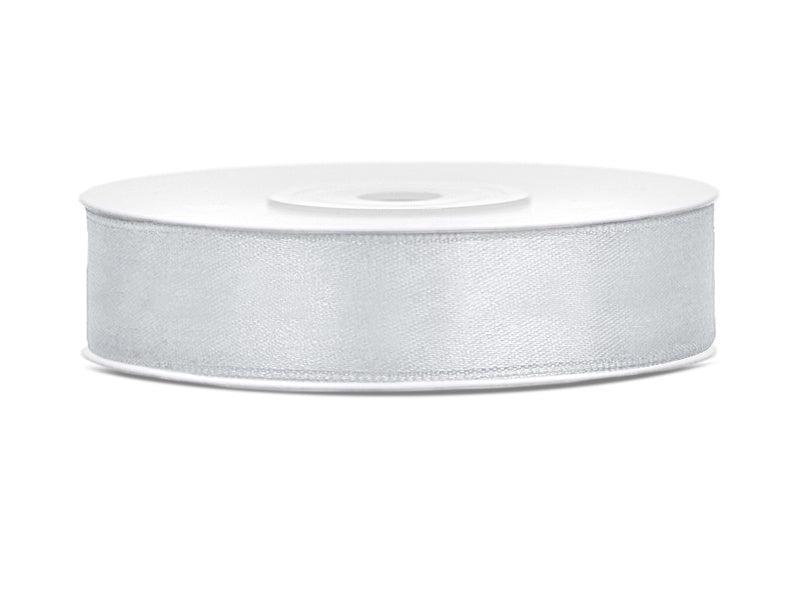 Wstążka satynowa srebrna 12 mm 25 m
