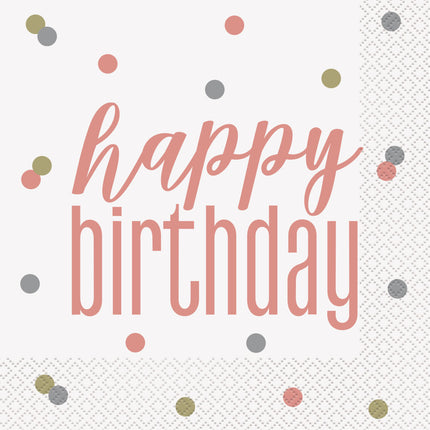 Serwetki Happy Birthday Rose Gold 33cm 16szt