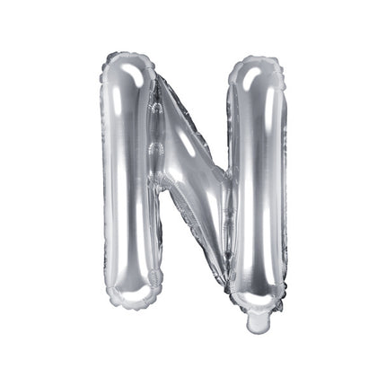 Balon foliowy litera N srebrny pusty 35cm