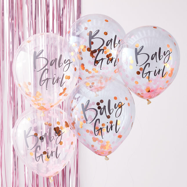 Różowe balony z konfetti Dziewczynka 30cm 5szt