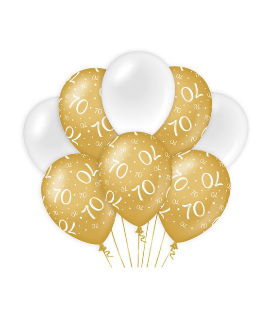 Balony na 70 lat złoto-białe 30 cm 8 szt.