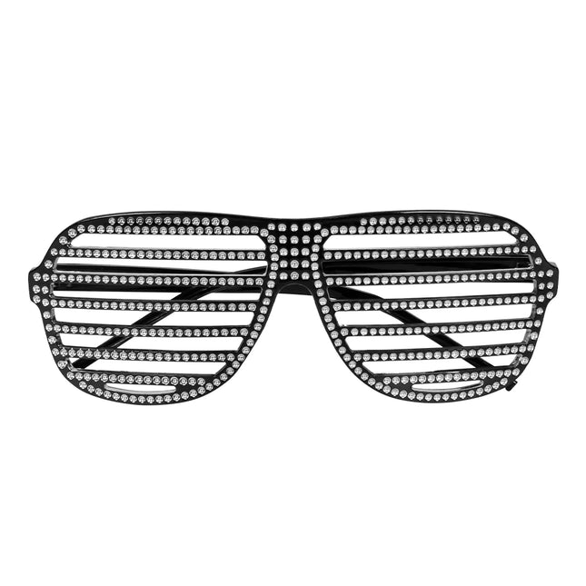 Czarne okulary z brokatem w paski