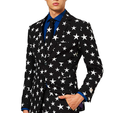 Czarny garnitur męski w białe gwiazdki <tc>OppoSuits</tc>