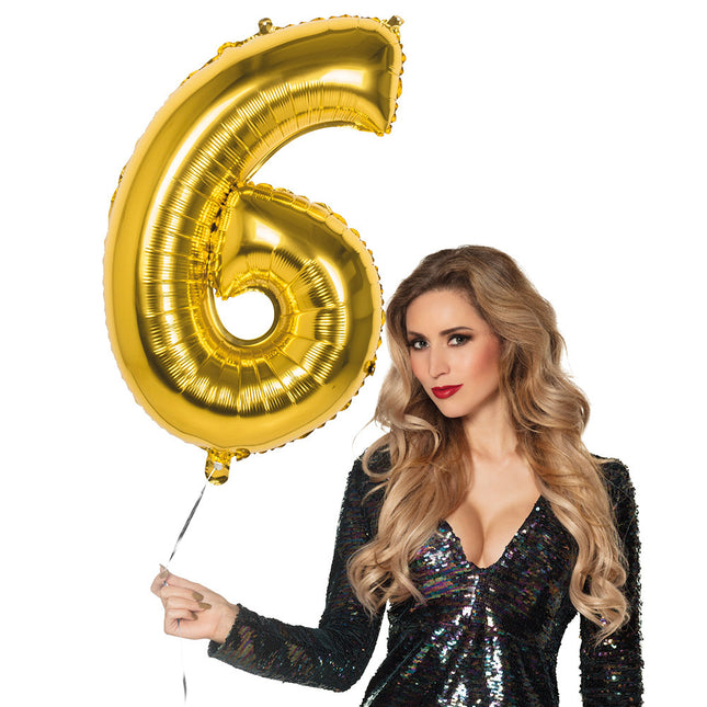 Balon ze złotym numerem 6 lat 86 cm