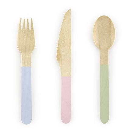 Sztućce drewniane kolorowe pastelowe 16cm 18 szt.