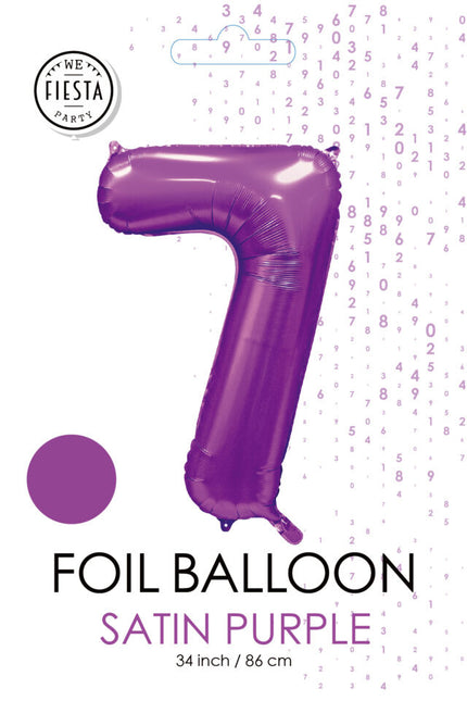 Fioletowy balon z cyfrą 7 lat, połysk 86 cm