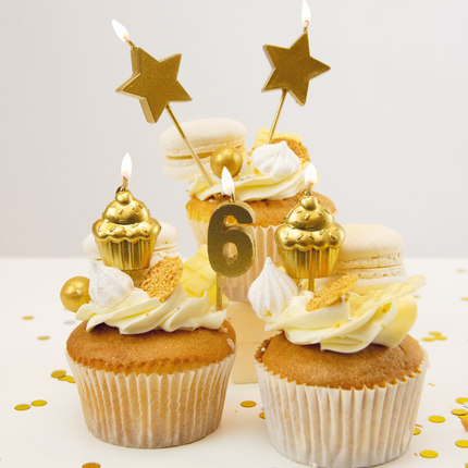 Świeczki na 6 lat Cupcake Gold 17,5 cm