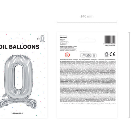 Balon foliowy figura 0 srebrny standardowy pusty 70 cm