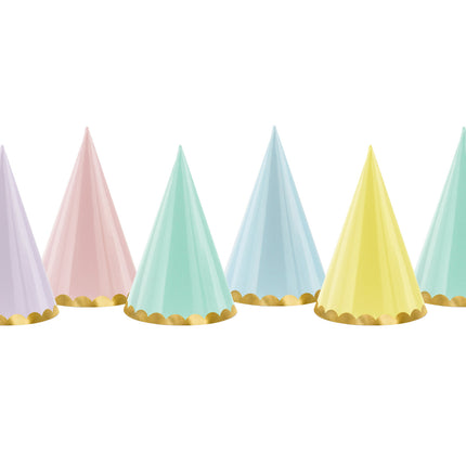 Kolorowe czapeczki imprezowe Pastel 16cm 6szt.