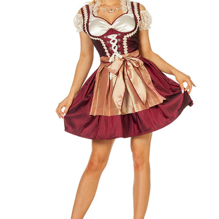 Bordowo-czerwona sukienka Dirndl Oktoberfest Ladies